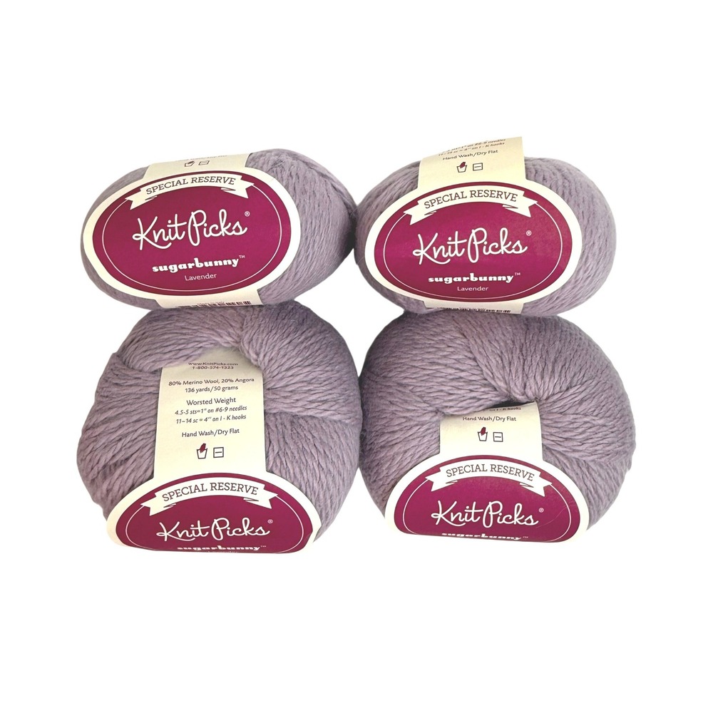 Knit Picks Sugarbunny Lavender Worsted Yarn 80% Merino 20% Angora 4 Skeins 25505